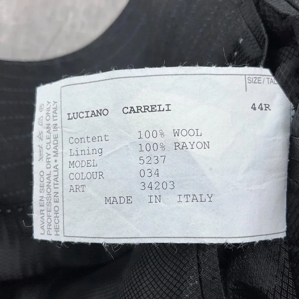Luciano Carreli Uomo Difference Suit Men 44R 38W Gray Stripe Super 140s Wool VTG
